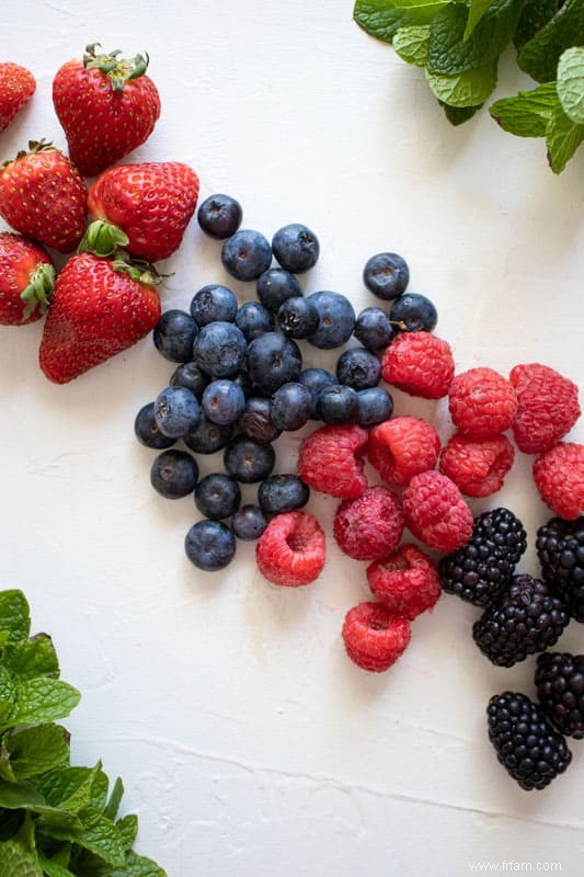 Salsa aux petits fruits et à la menthe avec pépites de sucre à la cannelle 