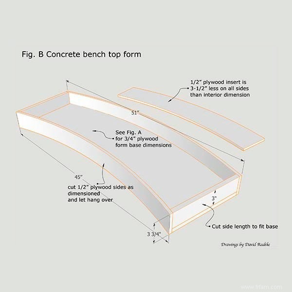 Banc en béton avec incrustation de pierre 