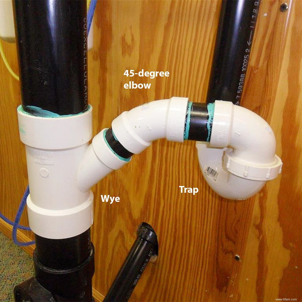 Ne connectez jamais un siphon à un drain vertical comme celui-ci 