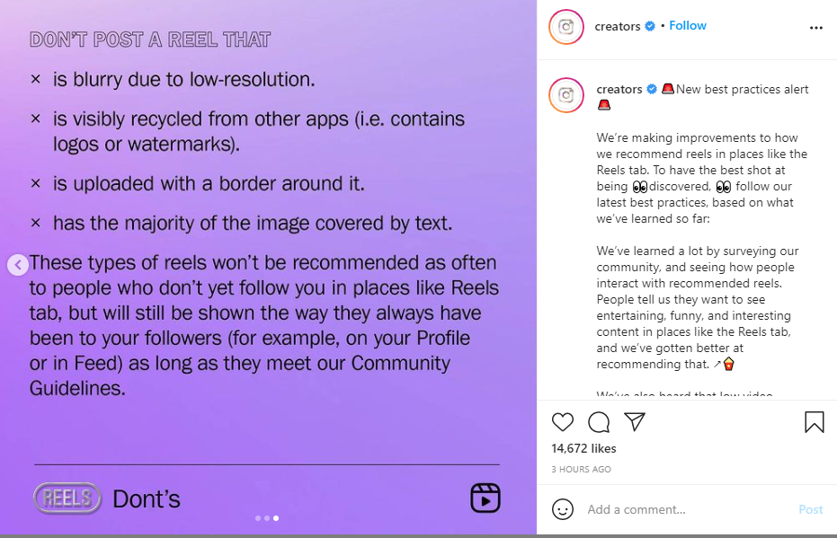 Instagram ne fera pas la promotion des reposts TikTok sur les bobines 