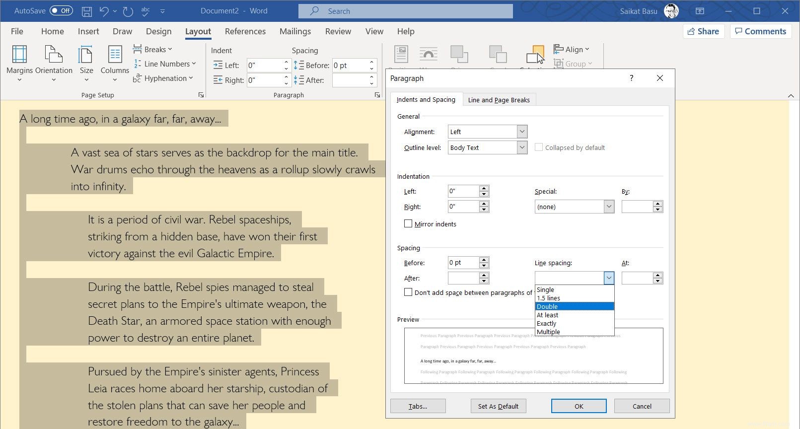 Comment doubler l espacement d un document Word 