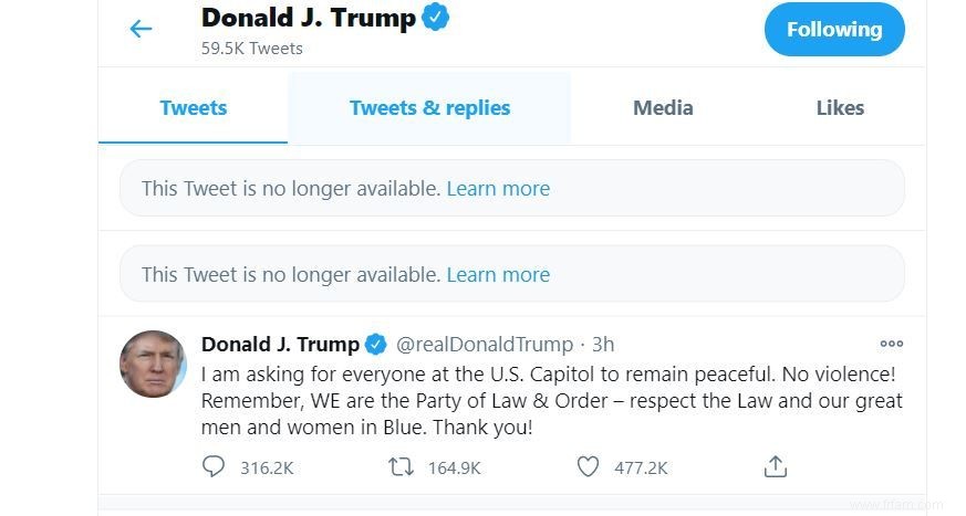 Twitter supprime les tweets Trumps pour les violations répétées et graves 