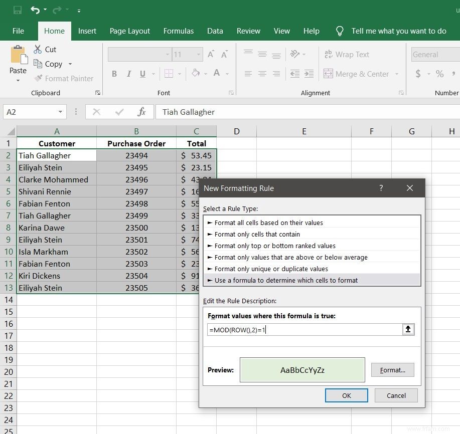 Comment mettre en surbrillance toutes les autres lignes dans Excel 