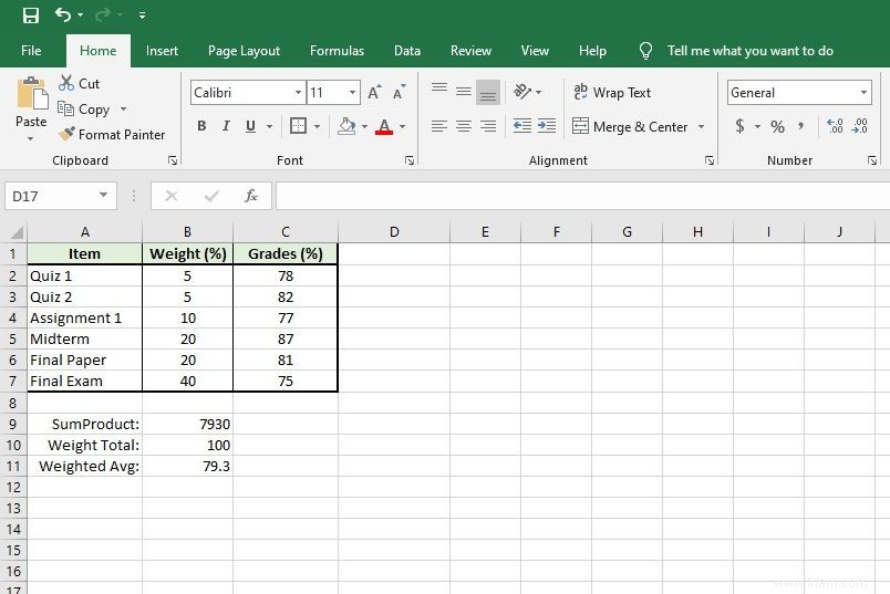 Comment calculer la moyenne pondérée dans Excel 