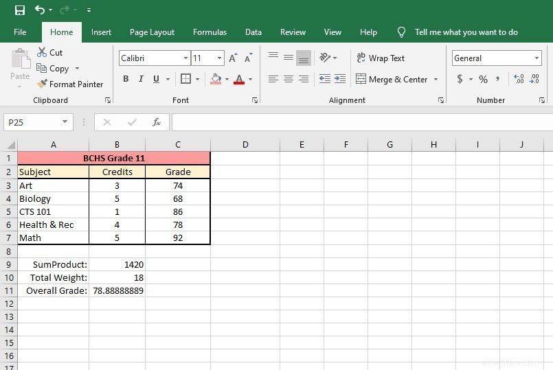 Comment calculer la moyenne pondérée dans Excel 