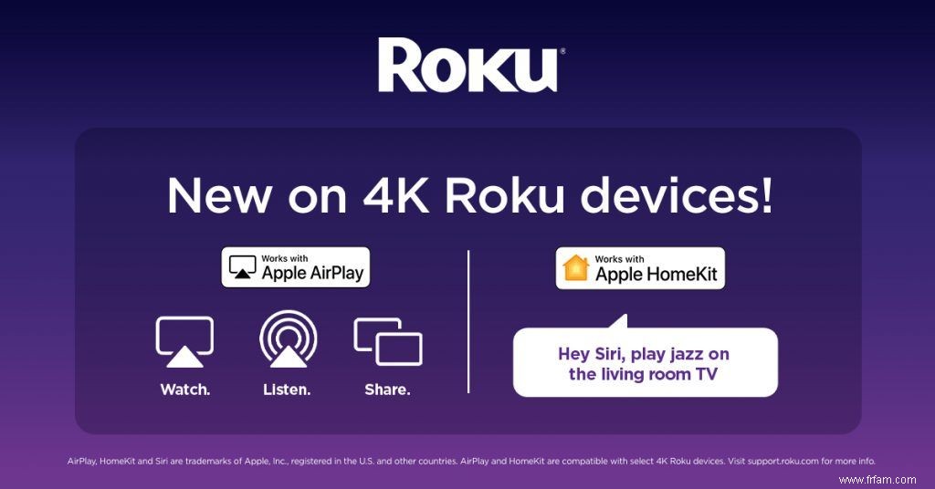 Les appareils Roku 4K prennent désormais en charge Apple AirPlay et HomeKit 