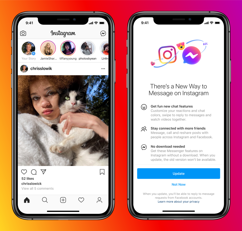 Facebook fusionne Messenger avec Instagram Direct 