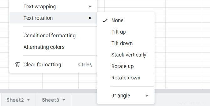 Comment faire pivoter du texte dans Google Sheets 