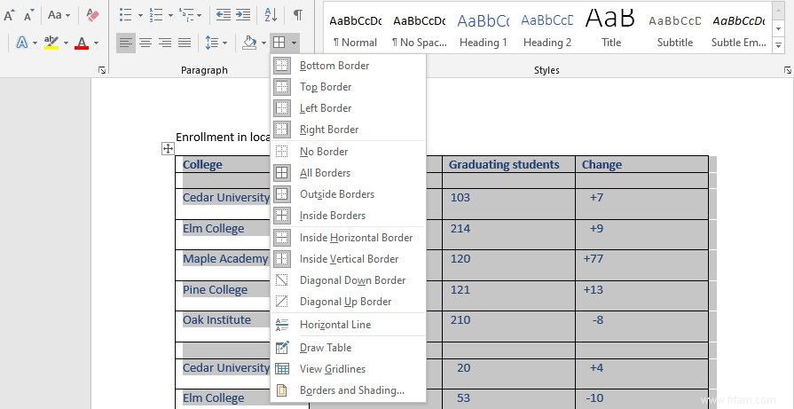 Comment formater les lignes de bordure de tableau dans Microsoft Word 