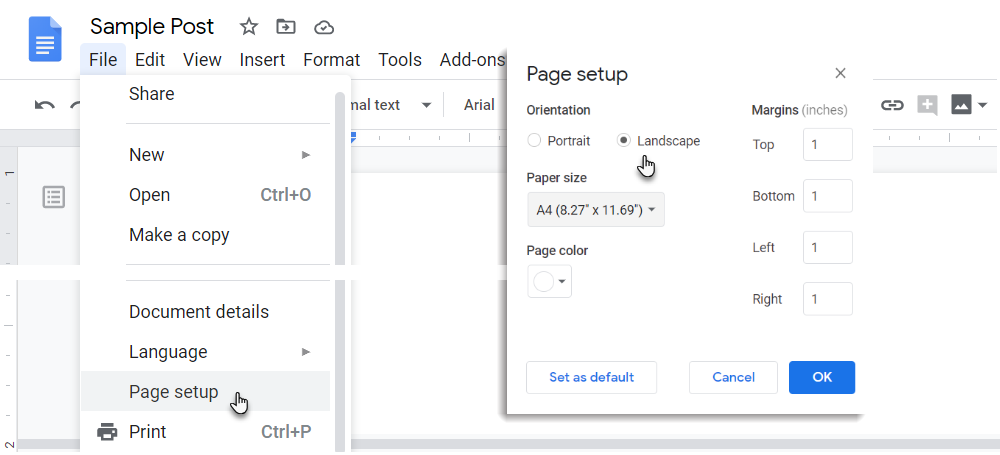 Comment changer l orientation de la page dans Google Docs en paysage 