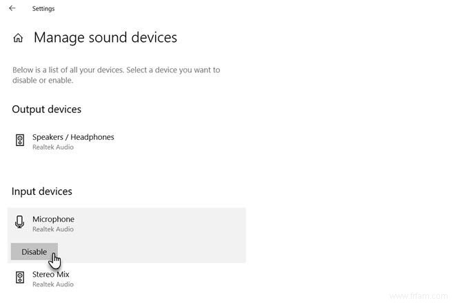 Comment désactiver ou désactiver le microphone dans Windows 10 