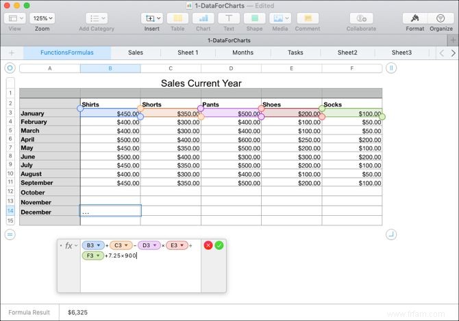 Comment utiliser des formules et des fonctions dans Numbers sur Mac 