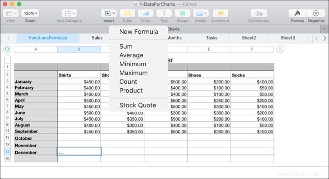 Comment utiliser des formules et des fonctions dans Numbers sur Mac 