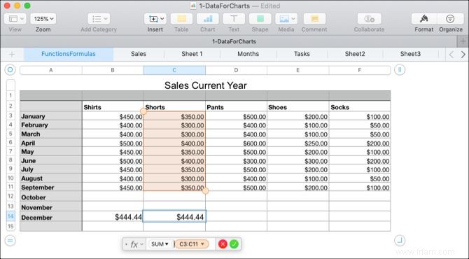 Comment utiliser des formules et des fonctions dans Numbers sur Mac 