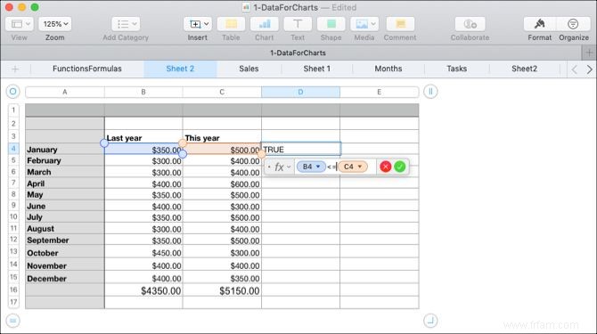 Comment utiliser des formules et des fonctions dans Numbers sur Mac 