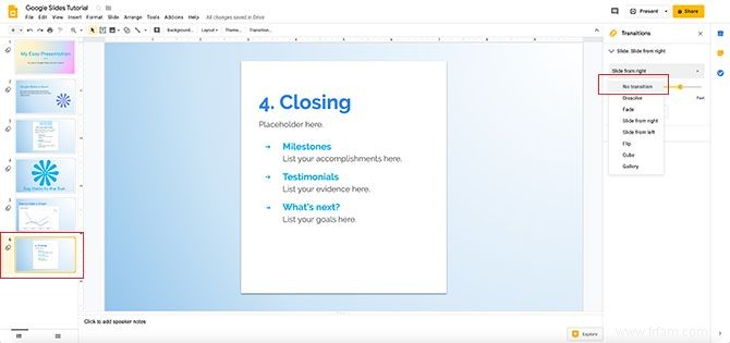 Comment créer des transitions pour votre présentation Google Slides 