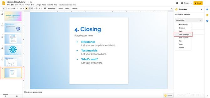 Comment créer des transitions pour votre présentation Google Slides 