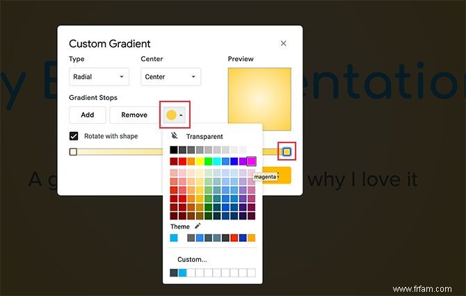 Comment créer et utiliser des dégradés personnalisés dans Google Slides 