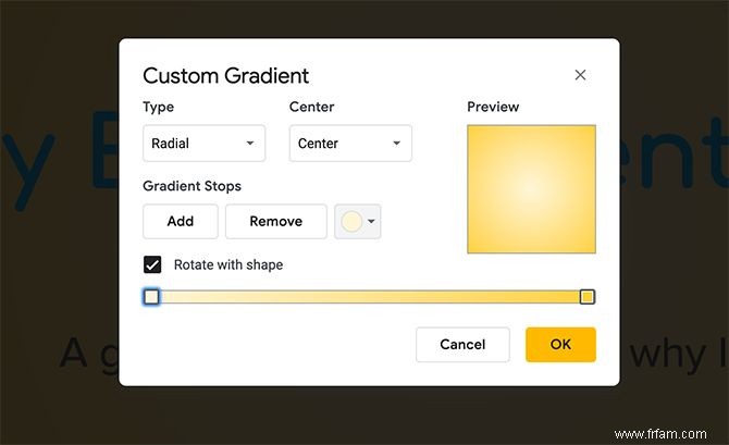 Comment créer et utiliser des dégradés personnalisés dans Google Slides 