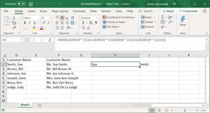 Comment séparer le nom et le prénom dans Excel 