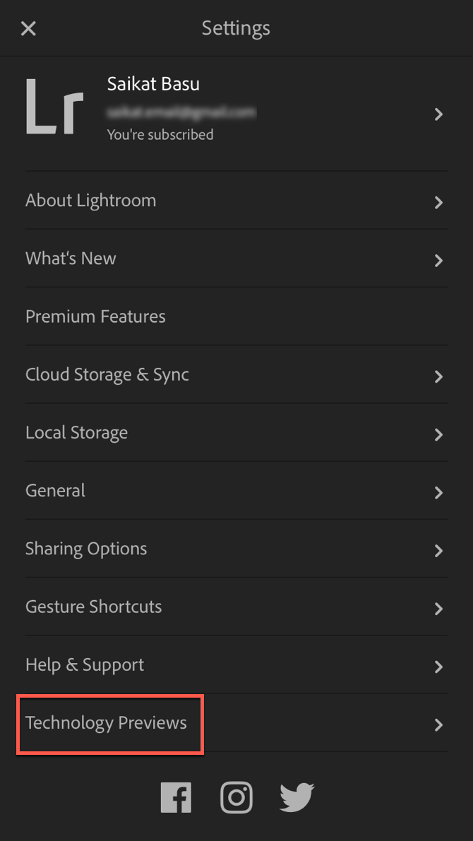 Comment activer les aperçus technologiques sur Lightroom Mobile 