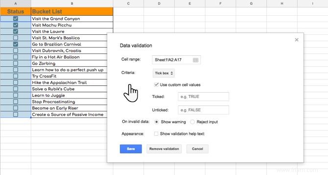 Comment insérer une case à cocher dans Google Sheets 