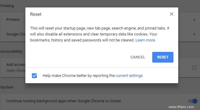 Comment résoudre les problèmes dans Chrome et Firefox avec une réinitialisation du navigateur 