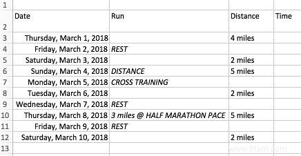 Comment créer un plan d entraînement de marathon avec Excel 