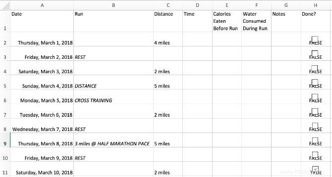 Comment créer un plan d entraînement de marathon avec Excel 