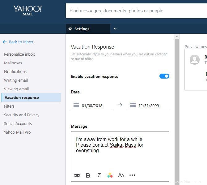 Comment configurer les réponses d absence du bureau dans Yahoo Mail 