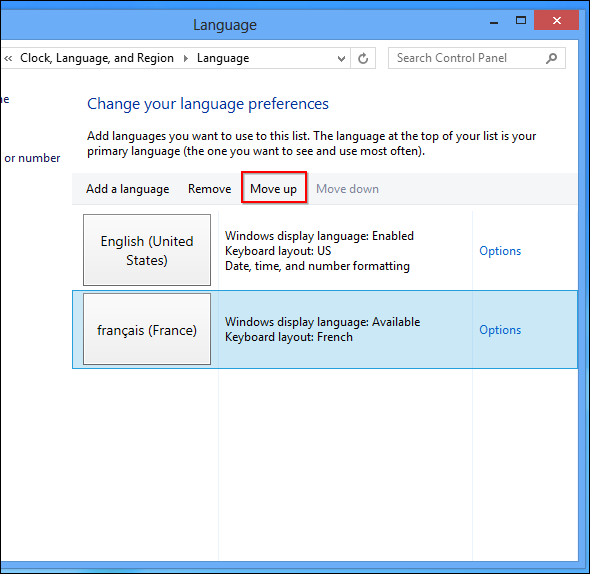 Comment changer la langue du système dans Windows 8 