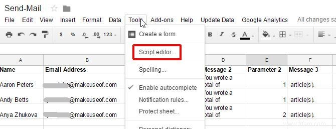 Comment envoyer un e-mail dans une feuille Google avec des scripts Google 