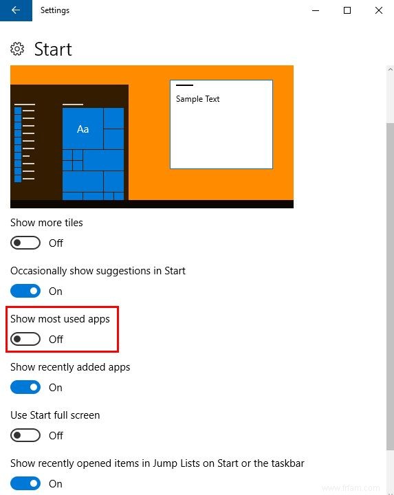 Comment supprimer les applications les plus utilisées du menu Démarrer de Windows 10 