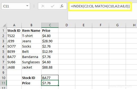 Recherchez des feuilles de calcul Excel plus rapidement :remplacez VLOOKUP par INDEX et MATCH 