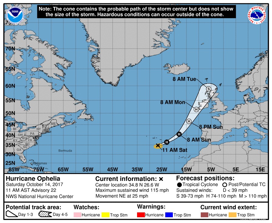 Ophelia est passé à un ouragan de catégorie 3 