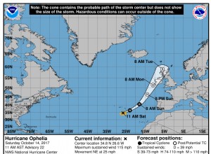 Ophelia est passé à un ouragan de catégorie 3 