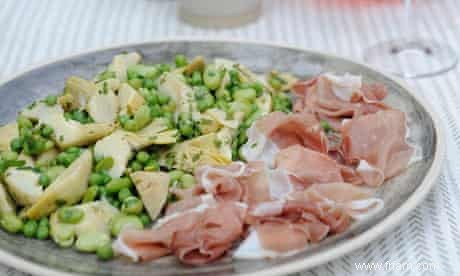 Salades estivales :recette d artichauts, de prosciutto et de fèves 