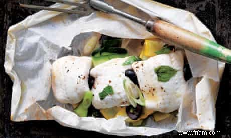 Recette Sole en sachet aux courgettes et olives noires 