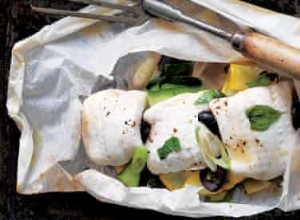 Recette Sole en sachet aux courgettes et olives noires 