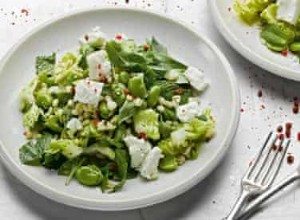 Les recettes de Yotam Ottolenghi pour une salade de fèves et d herbes, ainsi que des côtelettes d agneau au sumac, aubergine et tahini vert 