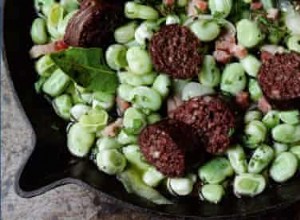 Recette de fèves fraîches au boudin noir et pousses d ail 