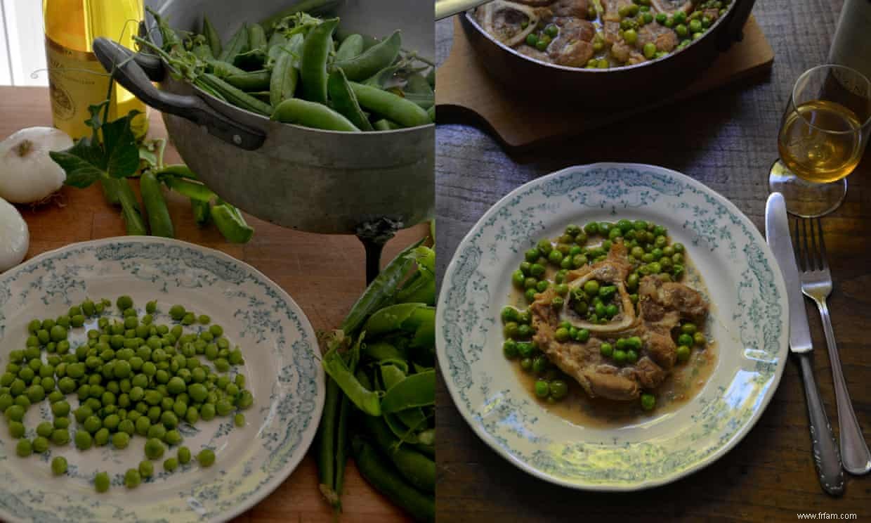 La recette du jarret de veau braisé aux petits pois et oignons de Rachel Roddy 