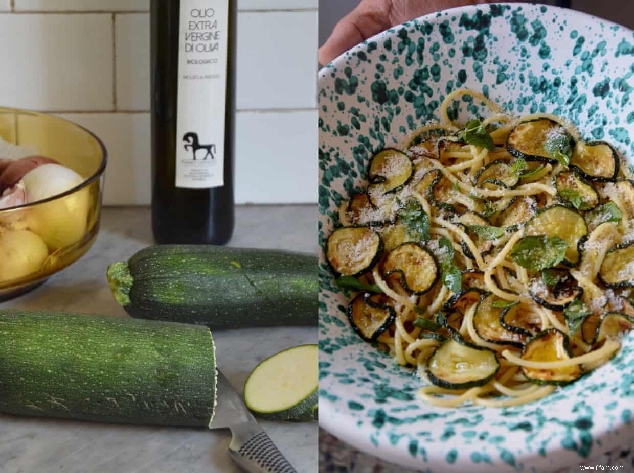 Une recette sicilienne de spaghettis aux courgettes, menthe et pecorino 