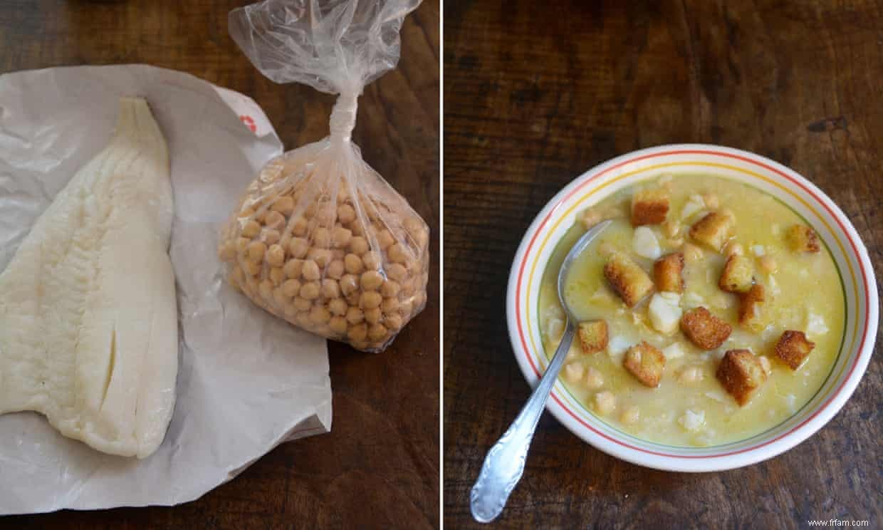 La recette de Rachel Roddy pour la soupe de morue salée et de pois chiches 