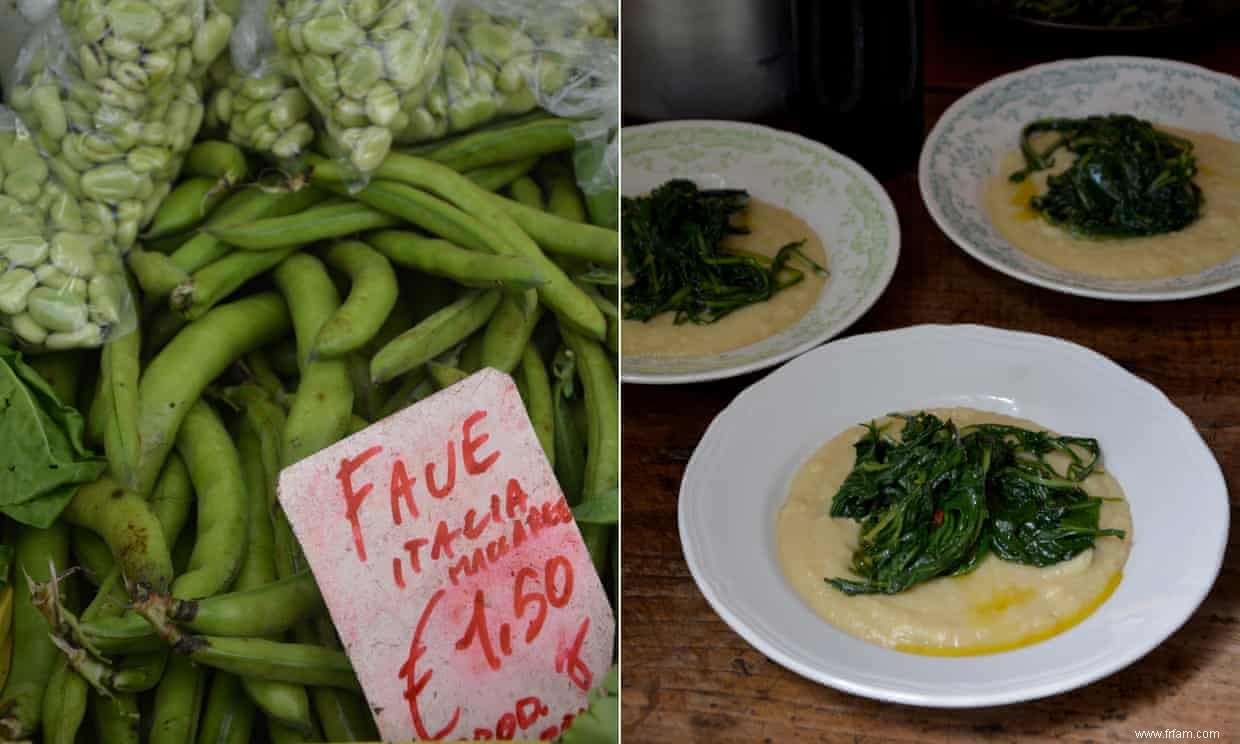 La recette de Rachel Roddy pour la purée de fèves aux légumes verts fanés 