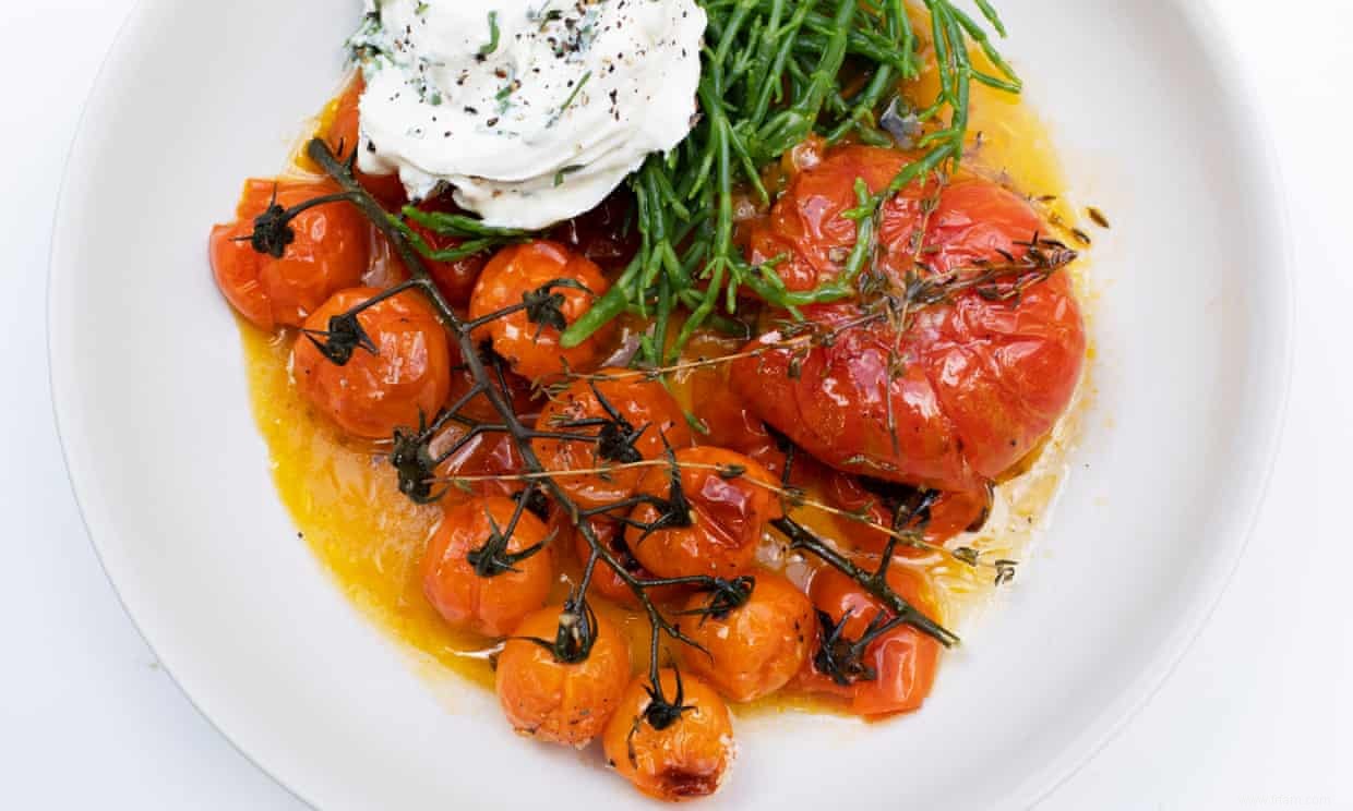 Recette de tomates rôties, fromage fouetté et salicornes de Nigel Slater 