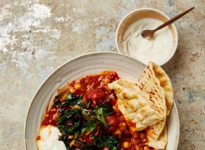 Recette végétalienne de Meera Sodha pour le ragoût de pois chiches à l harissa rose avec des blettes brûlées 