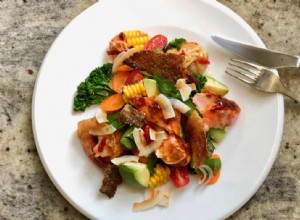 Repas de 30 minutes :salade de fruits de mer épicée avec peau de saumon croustillante 