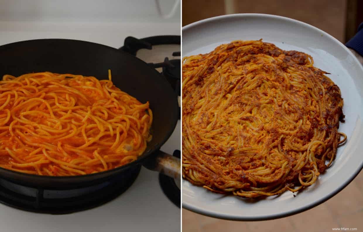 La recette de Rachel Roddy pour les restes de spaghetti frittata 