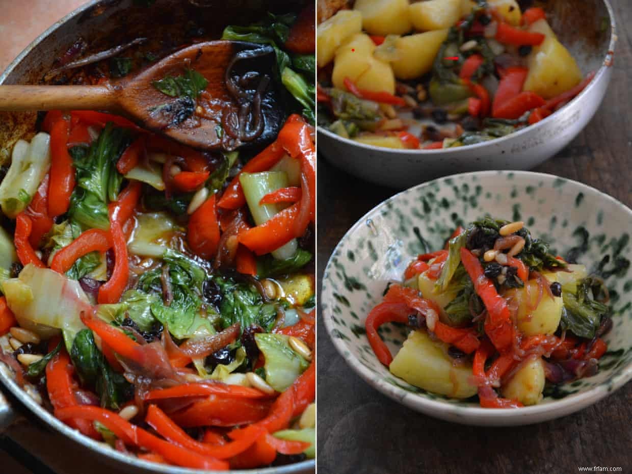 La recette de Rachel Roddy pour les poivrons à la poêle et les pommes de terre 